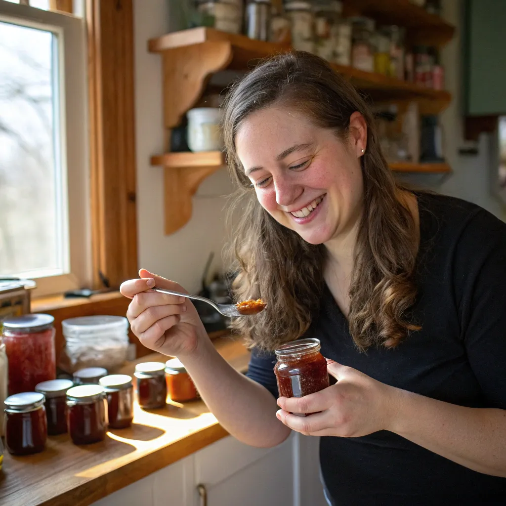 Emily enjoying her homemade preserves